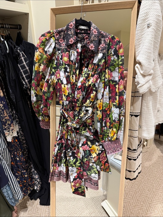 Alice + Olivia Dresses & Skirts - Alice + Olivia Black Floral Mini Dress with Multicolor Blooms